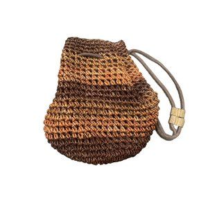 Vintage Y2k Natural Straw Woven Shoulder Bag, Drawstring Sack